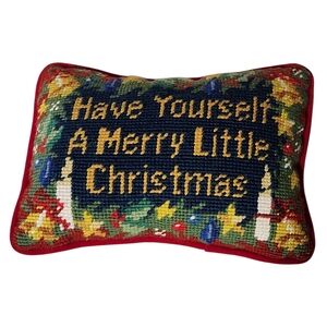 Needlepoint ‘Have Yourself A Merry Little Christmas’ 8”x6” Velvet Back Pillow